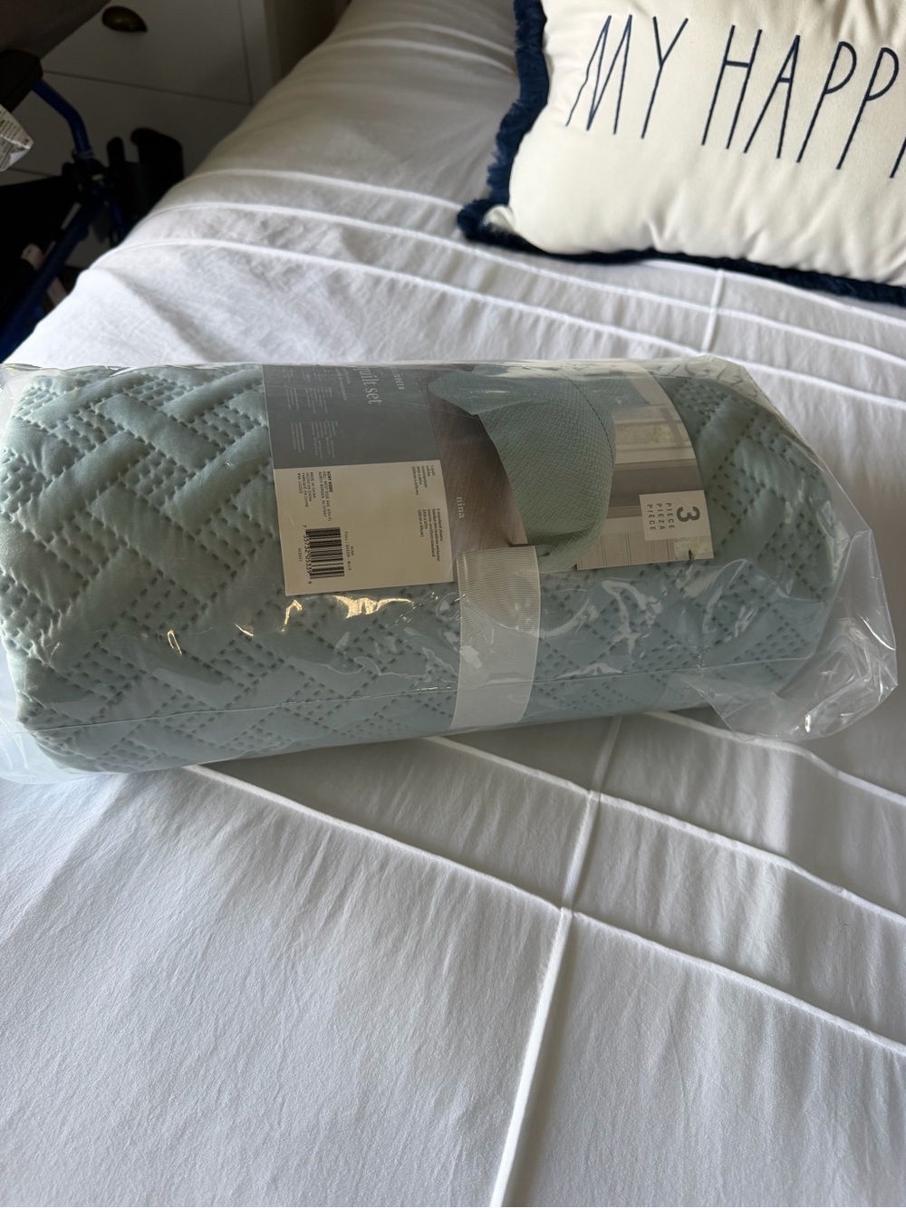 Light Blue Quilted Bedspread - 3-Piece Home Bedding Quilt Set